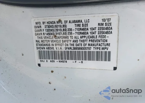 2008 Honda Odyssey Touring из США, поврежденный, VIN 5FNRL38858B005797